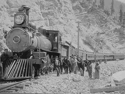 Deep within BC’s Kicking Horse Canyon, mid-1890s. Credit: City of Vancouver Archives, CANP218